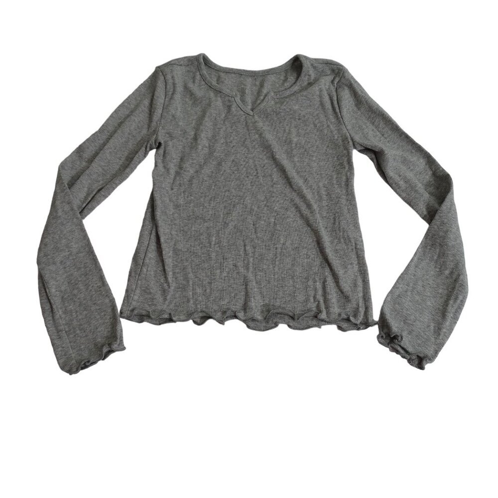 Justice Gray Long Sleeve Ribbed Tshirt Top Girls Size 8 Cotton Polyester